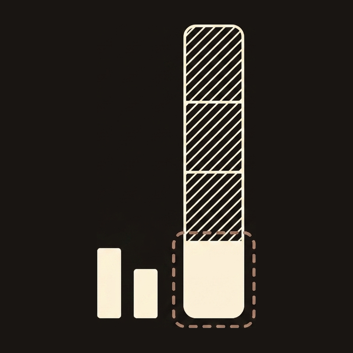 A tall dashboard bar that is mostly hatched hollow, with only the small real slice outlined