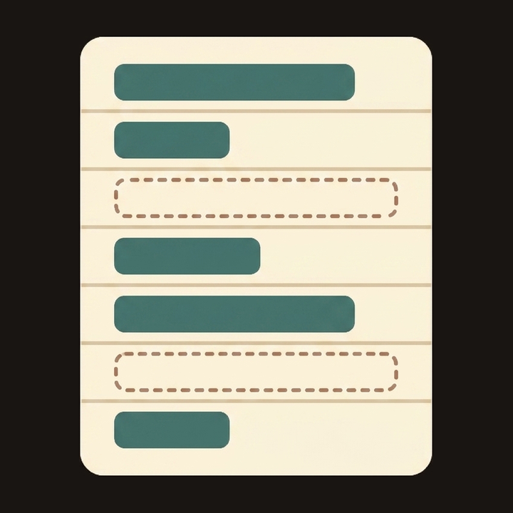 A concept card with seven slots, five filled and two still empty